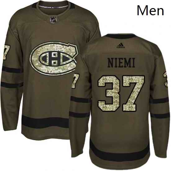 Mens Adidas Montreal Canadiens 37 Antti Niemi Premier Green Salute to Service NHL Jersey